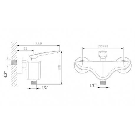 Faucet Shower Mitigeur Mural Chromé - Concep't