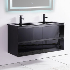 Bathroom cabinet 4 drawers - Black - Double sink - 120x46 cm - Dark