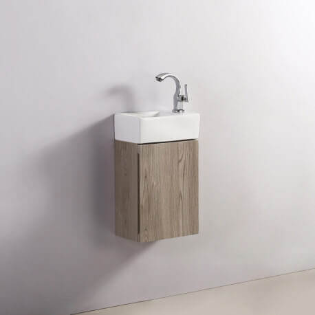 Meuble Lave main - Blanc et Chêne Gris - Scandinave - 30x18 cm - Essento
