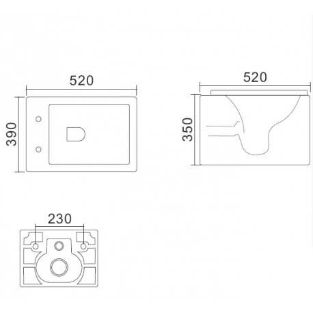 WC Suspendu Rectangulaire - Avec Abattant - Céramique Noir Brillant - 52x39 cm - Kube | Rue du Bain