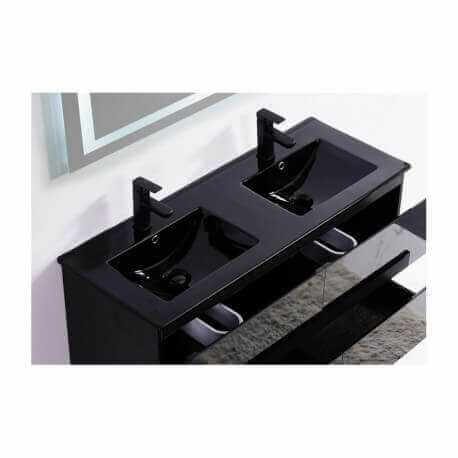 Lavabo de cerámica doble recesable negro brillante 120 cm Oscuro