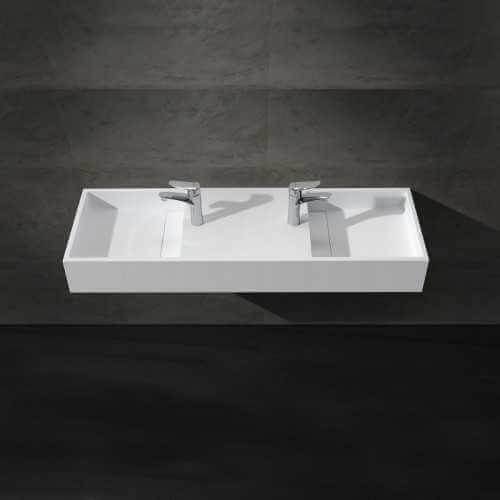 Double washbasin rectangular hanging basin - Solid surface matt white - 121x40 cm - Twins