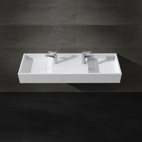 Doppio lavabo rettangolare pendente - Solido superficie opaca bianca - 121x40 cm - Gemelli