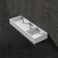 Lavabo double vasque suspendu rectangulaire - Solid surface Blanc mat - 121x40 cm - Twins