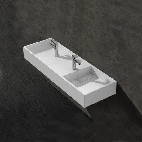 Double washbasin rectangular hanging basin - Solid surface matt white - 121x40 cm - Twins