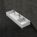 Double washbasin rectangular hanging basin - Solid surface matt white - 121x40 cm - Twins