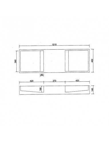 Double washbasin rectangular hanging basin - Solid surface matt white - 121x40 cm - Twins