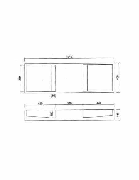 Double washbasin rectangular hanging basin - Solid surface matt white - 121x40 cm - Twins