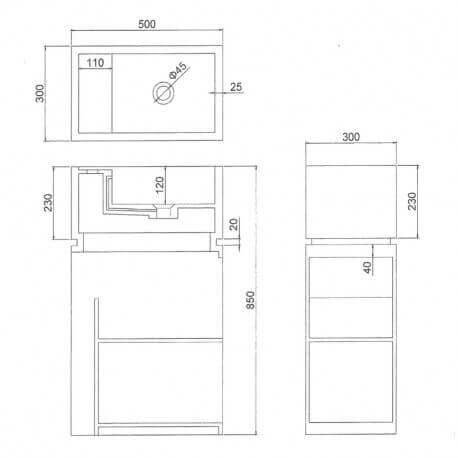 Meuble avec Lave main - Solid surface Blanc mat - 50x30 cm - Floor
