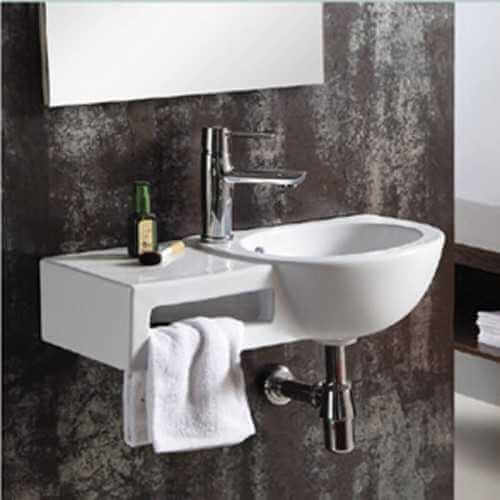 Lavaggio a mano con porta asciugamano rettangolare - 63x29cm - ceramica bianca - Atena