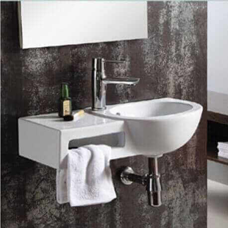 Lavaggio a mano con porta asciugamano rettangolare - 63x29cm - ceramica bianca - Atena
