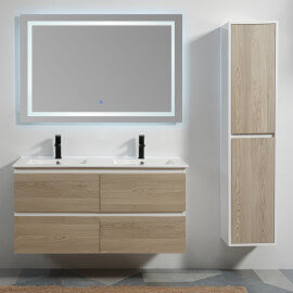 Bathroom cabinet 4 Drawers - White and Oak Grey - Double sink - 120x46 cm - Scandinavia 2