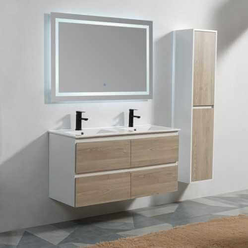 Badezimmerschrank 4 Schubladen - Weiß und Eiche Grau - Doppelwaschbecken - 120x46 cm - Skandinavien
