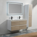Armadio da bagno 4 Cassetti - Bianco e Rovere Grigio - Lavello doppio - 120x46 cm - Scandinavia