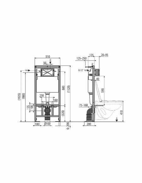 Bati Universal WC holder BF 101 + Control plate Black Mat