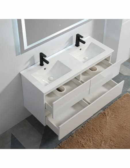 Mobile bagno 4 cassetti Bianco Doppio lavabo - 120x46 cm - City