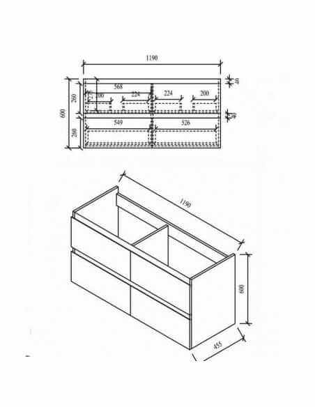 Bathroom furniture 4 drawers White Double sink - 120x46 cm - City
