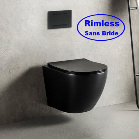 WC Oval sospechoso - con risa - Cerámica Negra brillante - Sin novia - 49x36 cm - Cort