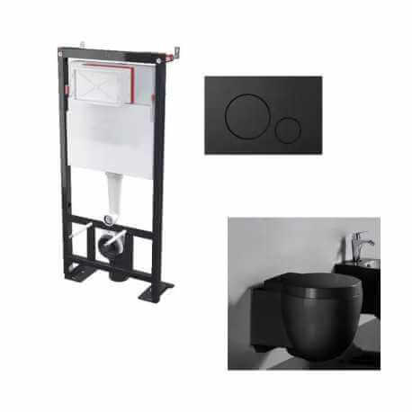 Set WC sospeso Charm nero - Placca di comando Circle nera - Telaio di supporto universale BF 101 |Via del bagno