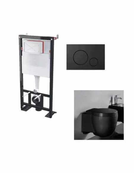 Set WC sospeso Charm nero - Placca di comando Circle nera - Telaio di supporto universale BF 101 |Via del bagno