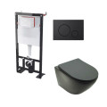 Toilet Set Suspended Black matt Cort - Black Circle Trigger Plate - Universal BF 101