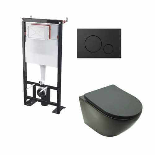 WC-Set aufgehängt Schwarz matt Kort - Schwarzer Kreis Auslöseplatte - Universal BF 101