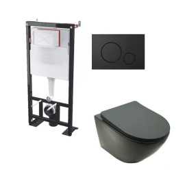 Toilet Set Suspended Black matt Cort - Black Circle Trigger Plate - Universal BF 101