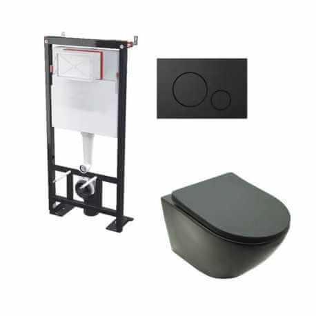 WC-Set aufgehängt Schwarz matt Kort - Schwarzer Kreis Auslöseplatte - Universal BF 101
