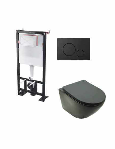 WC-Set aufgehängt Schwarz matt Kort - Schwarzer Kreis Auslöseplatte - Universal BF 101