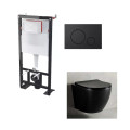 WC Set Suspended Nero Cort Shiny-Black Plate Circle e Universal Support Building BF 101