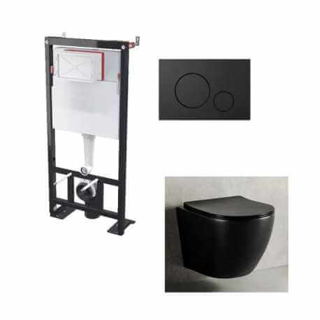 WC Set Suspended Black Cort Shiny-Black Plate Circle and Universal Support Building BF 101