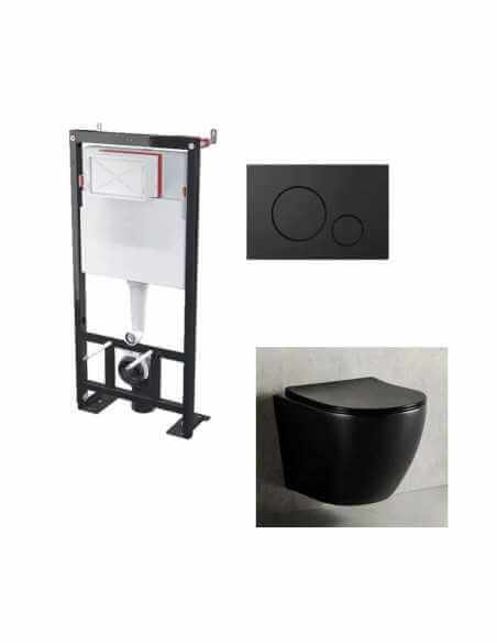 WC Set Suspended Black Cort Shiny-Black Plate Circle and Universal Support Building BF 101