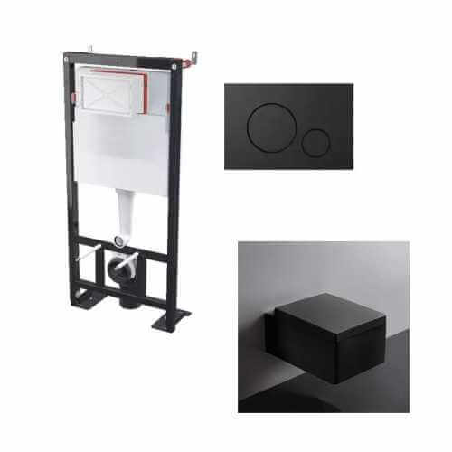Built-up housing suspended toilet Kube black shiny + black plate