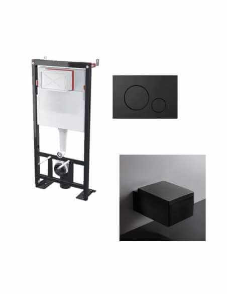 Built-up housing suspended toilet Kube black shiny + black plate