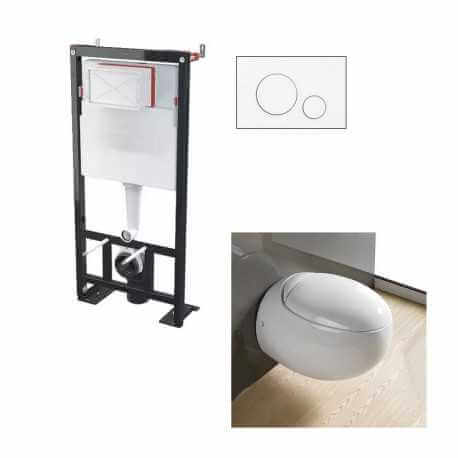 Set WC sospeso Ove bianco - Placca di comando Circle bianca - Telaio di supporto universale BF 101 |Via del bagno