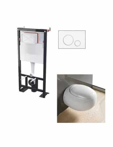 Set WC sospeso Ove bianco - Placca di comando Circle bianca - Telaio di supporto universale BF 101 |Via del bagno