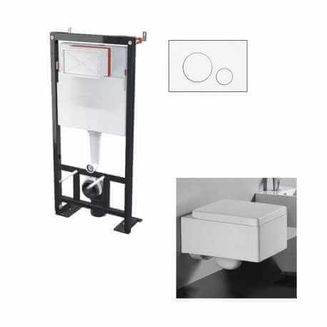 Set WC sospeso Kube bianco - Piatto Trigger Cerchio Bianco - Universal BF 101