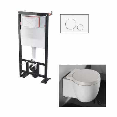 Toilet Set Suspendido Charm blanco - Blanco Circle placa de liberación - Construcción de soporte universal BF 101