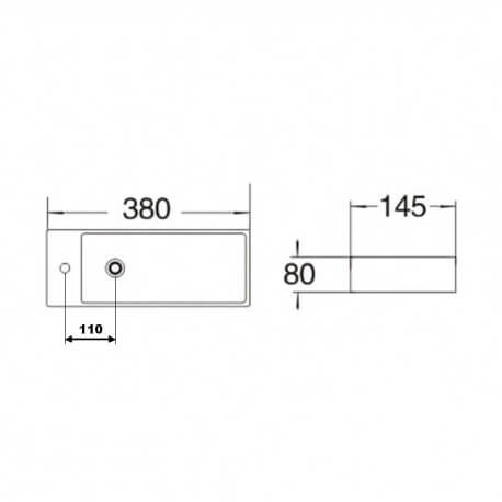 Lave main Rectangulaire Gain de place Gauche - Céramique Noire - 38x15 cm - Minimalist