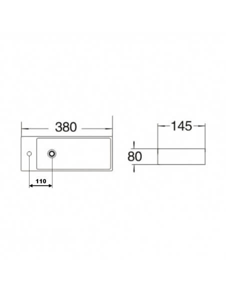 Lave main Rectangulaire Gain de place Gauche - Céramique Noire - 38x15 cm - Minimalist