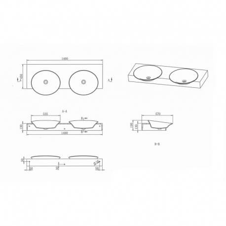 Washbasin suspendiert Doppel Vasque Vollfläche...