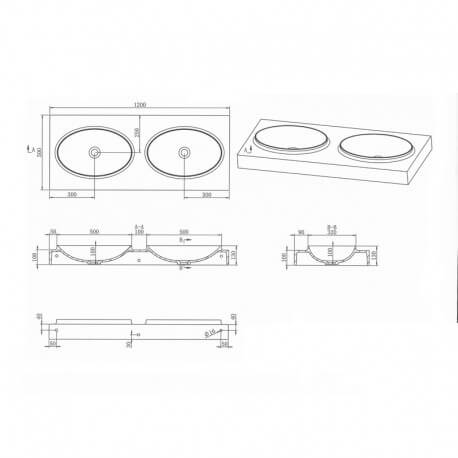 Lavabo Sospeso Doppio Vasque Solid superficie...