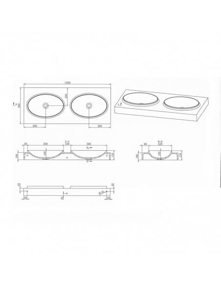 Lavabo Sospeso Doppio Vasque Solid superficie bianca 120cm Origine