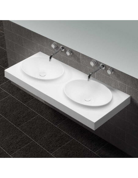 Origin 120cm White Solid Surface Moulded Double Basin Wall Hung Washbasin