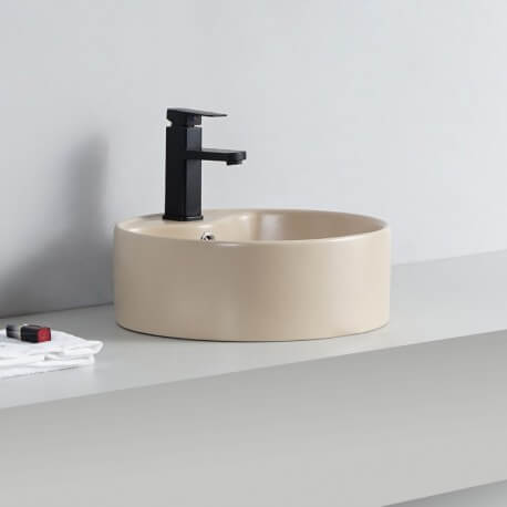 Lavabo da appoggio tondo - Ceramica beige opaco - 40 cm - Star |Via del bagno