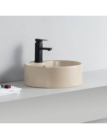 Lavabo da appoggio tondo - Ceramica beige opaco - 40 cm - Star |Via del bagno