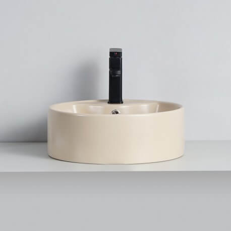 Lavabo da appoggio tondo - Ceramica beige opaco - 40 cm - Star |Via del bagno