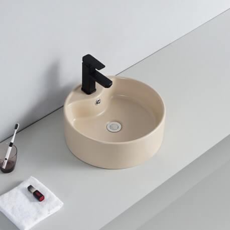 Lavabo da appoggio tondo - Ceramica beige opaco - 40 cm - Star |Via del bagno