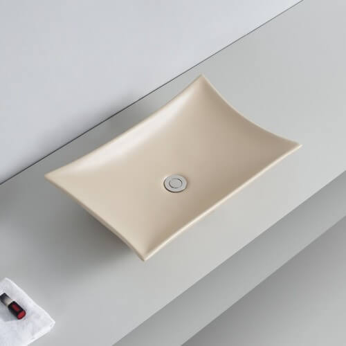 Rectangular Poser Vasque - Beige Mat Ceramic - 58x39 cm - Wing