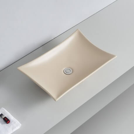 Rectangular Poser Vasque - Beige Mat Ceramic - 58x39 cm - Wing